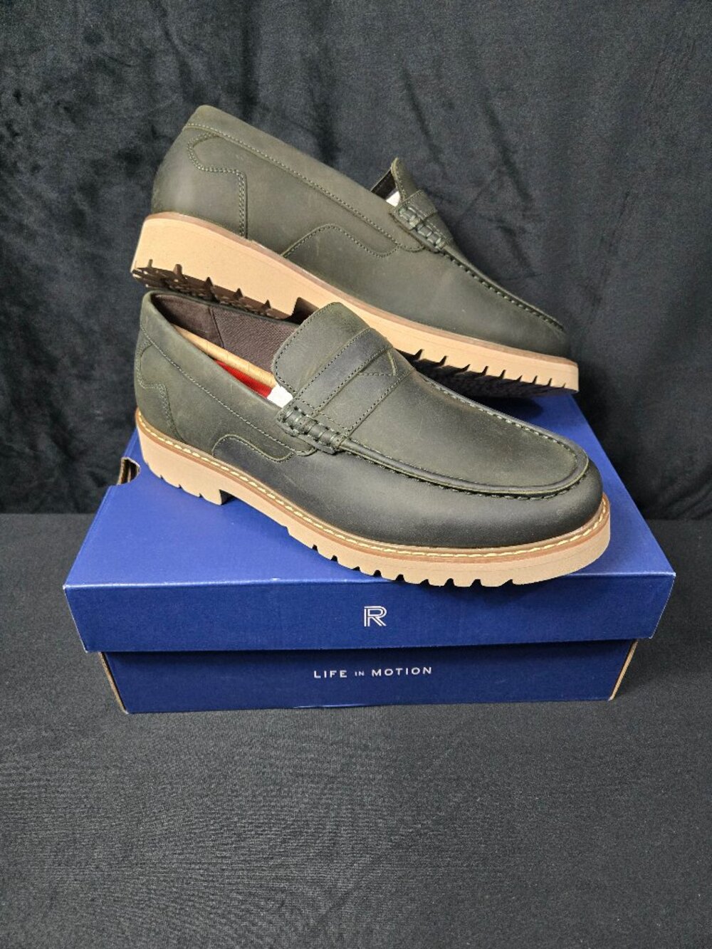 Rockport Maverick Penny Loafers Men's 7 Wide Olive Leather CJ3841 NIB